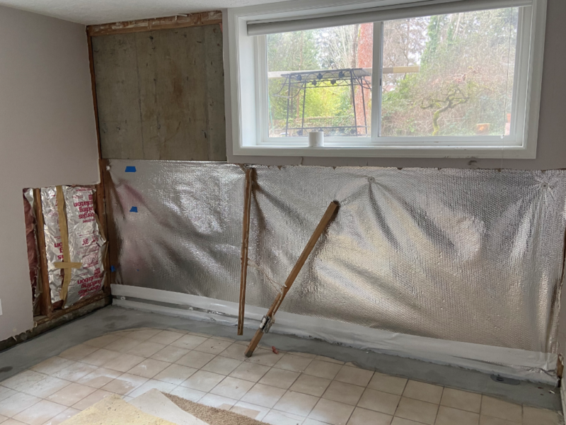 ThermaDry Thermally insulated vapor barrier in finished basement